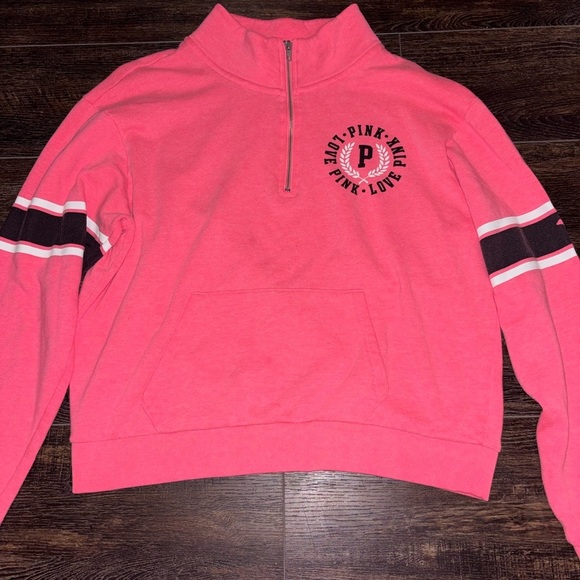 PINK Victoria's Secret Tops - Victoria's Secret Women's Pink 1/4 Zip Cotton Blend Pullover Sweatshirt